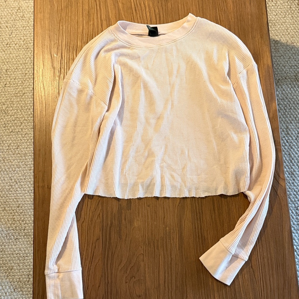 wild fable Pink Waffle Knit Cropped Long-Sleeve Top